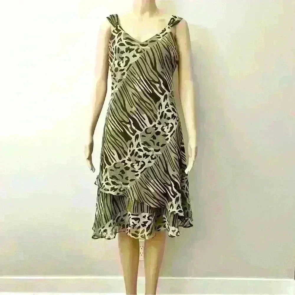 Vintage animal prints V-neck sleeveless midi dress. Size medium.